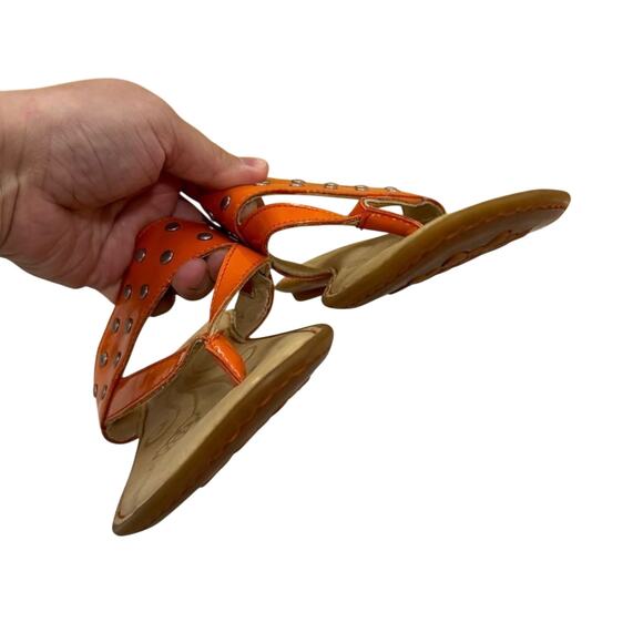 Born Orange Patent Leather Studded Slip-On Sandals Women's Size 7 EU 38 - Picture 3 of 7